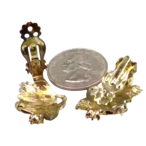 Elegant Art Deco Burst Earrings with AB Crystals, Vintage Gold Tone Clip Ons - Picture 4 of 4